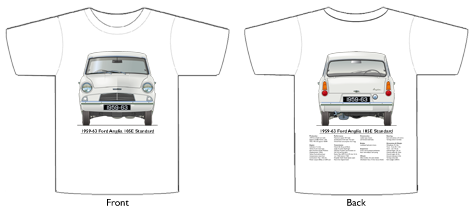 Ford Anglia 105E Standard 1959-63 T-shirt Front & Back